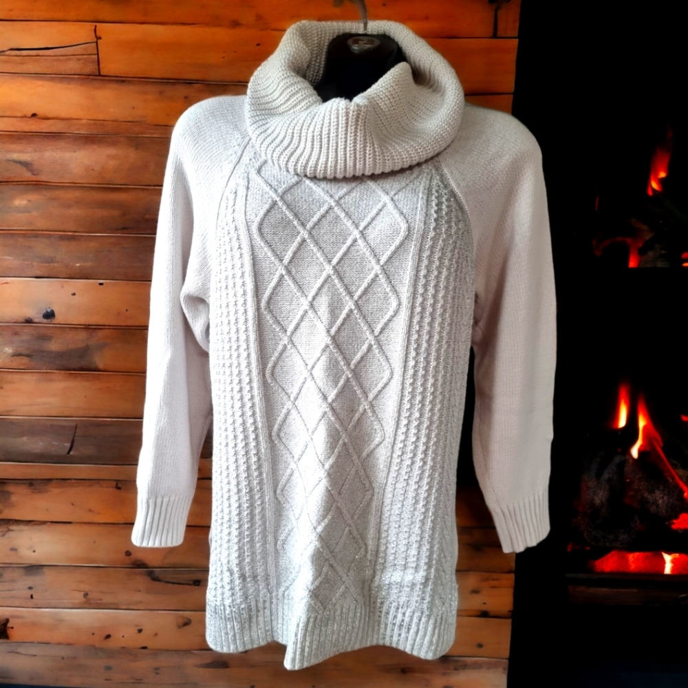 Tribal Metallic Cable Knit Turtleneck Sweater